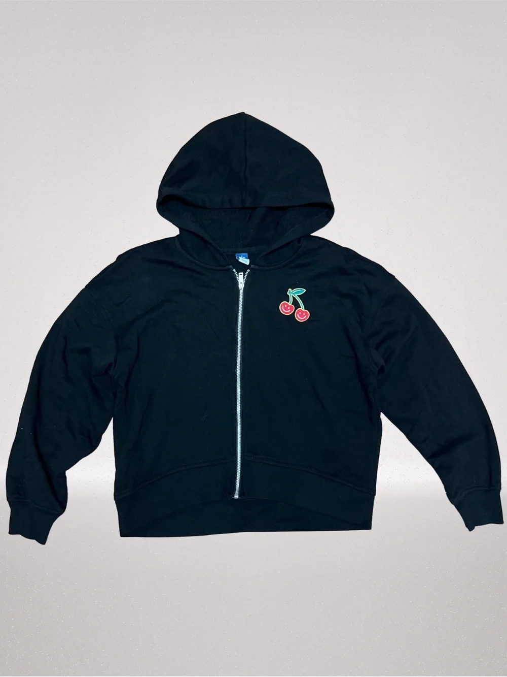Old Navy Girls Cherry Zip-Up Cropped Hoodie Size L 10/12 Black NWOT